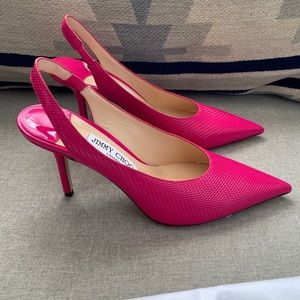 Jimmy Choo Heels Ivy 85 hot pink net embossed patent leather pump slingback NWT